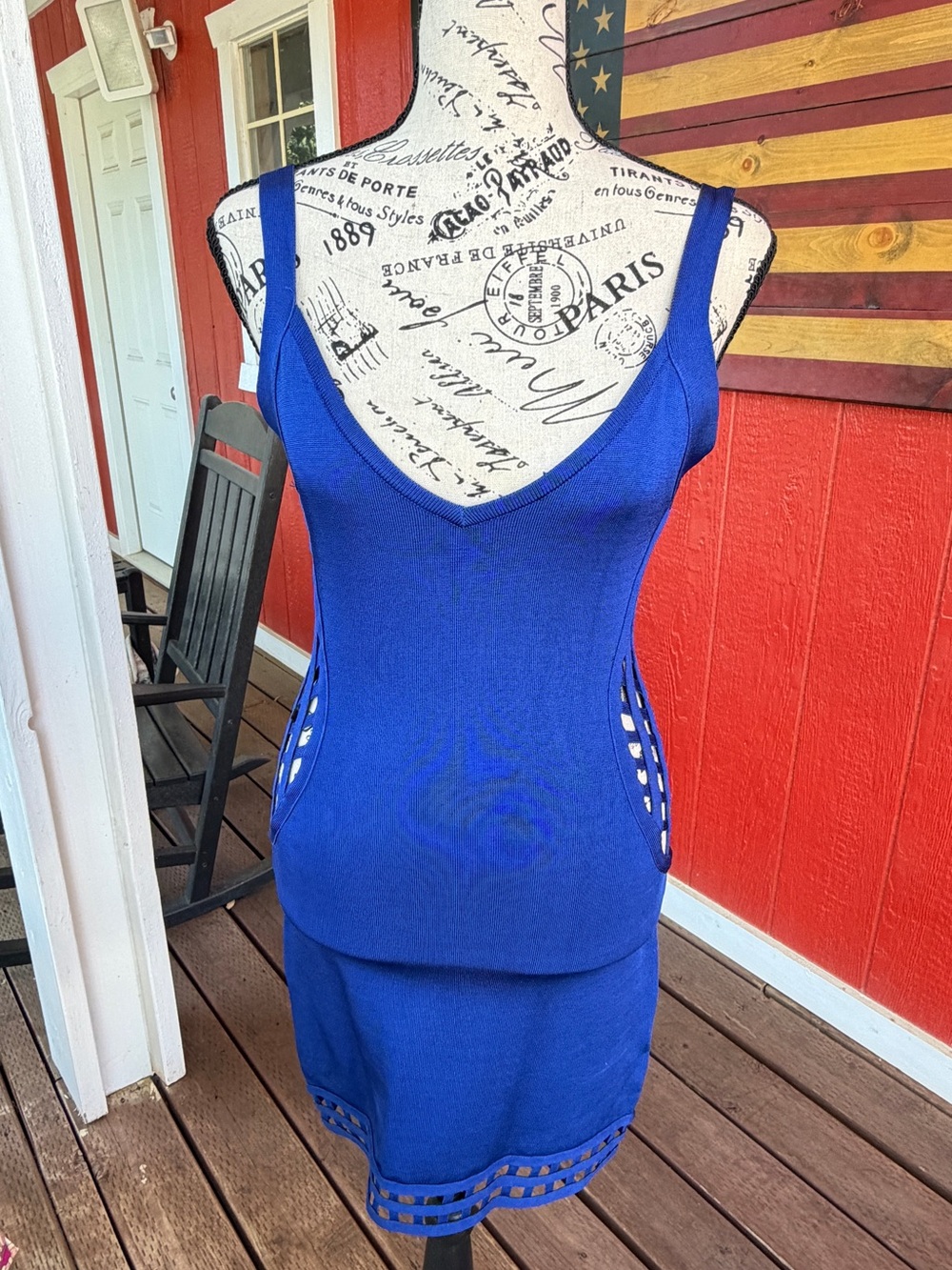 bebe Royal Blue Bodycon Cutout Cage Bandage Mini Dress Size Small - Picture 2 of 5